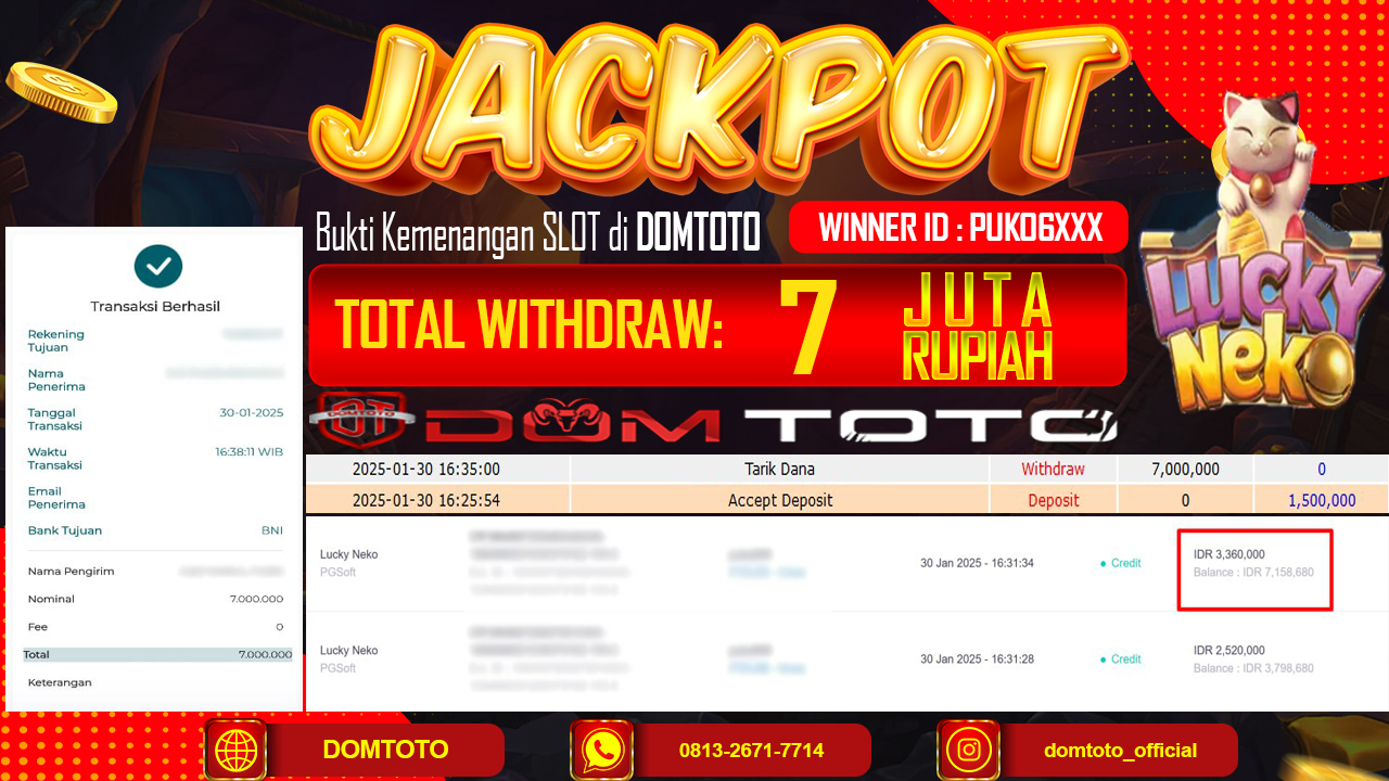 JACKPOT SLOT LUCKY NEKO 30 JANUARI 2025